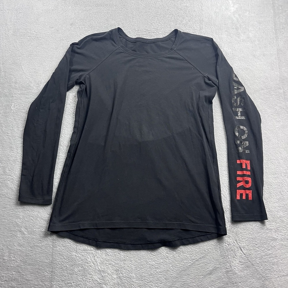 Lululemon Casual Love Long Sleeve Shirt Black Crew Neck Womens XS Squash On Fire